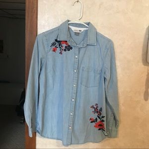 Blue button down with flower details